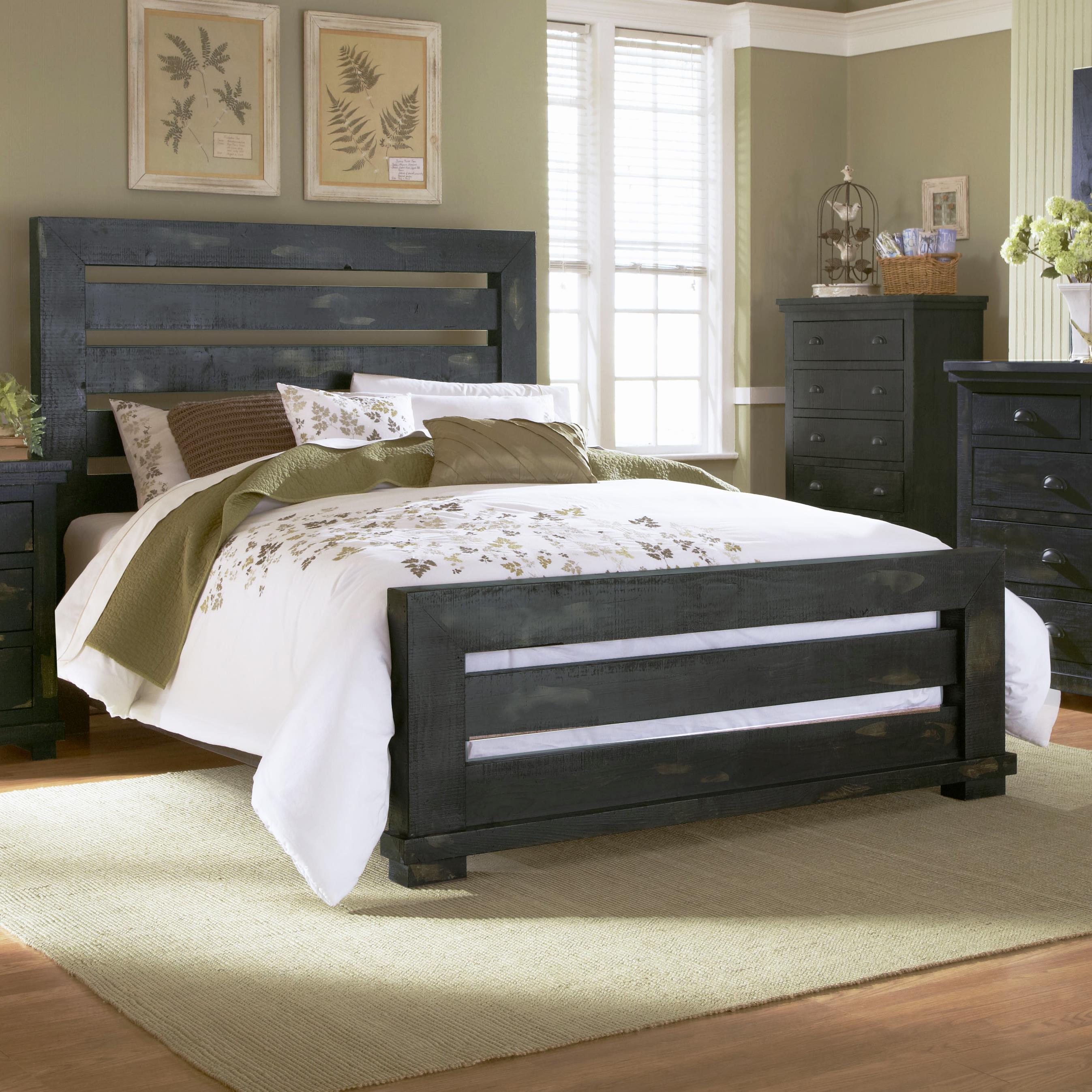 Progressive Furniture Willow Queen Slat Bed with Distressed Pine Frame